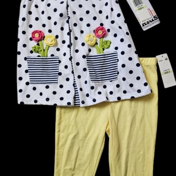 NWT Yellow Blue Polka Dot KIDS HEADQUARTERS Pant Set Girls Size 4 * - Picture 2 of 4